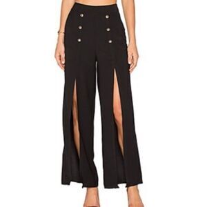 NBD Black Wide Leg Dress Pants Front Slits Size Small With Pockets